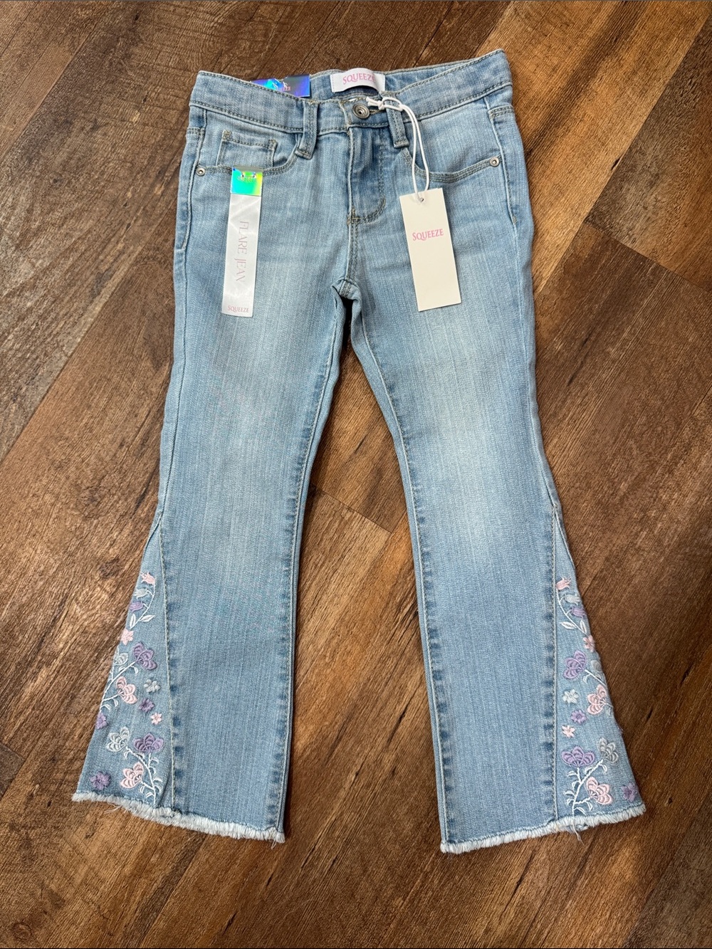 Squeeze Light Blue Denim Embroidered Flare Jeans